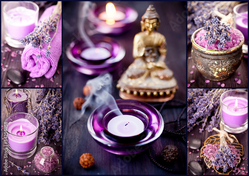 Collage. Spa  meditation  aromatherapy and lavender