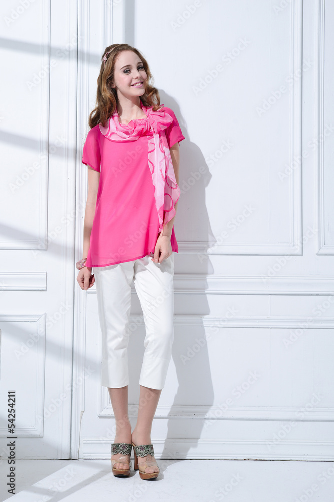 fashion model in red clothes posing fashion model in red clothes posing