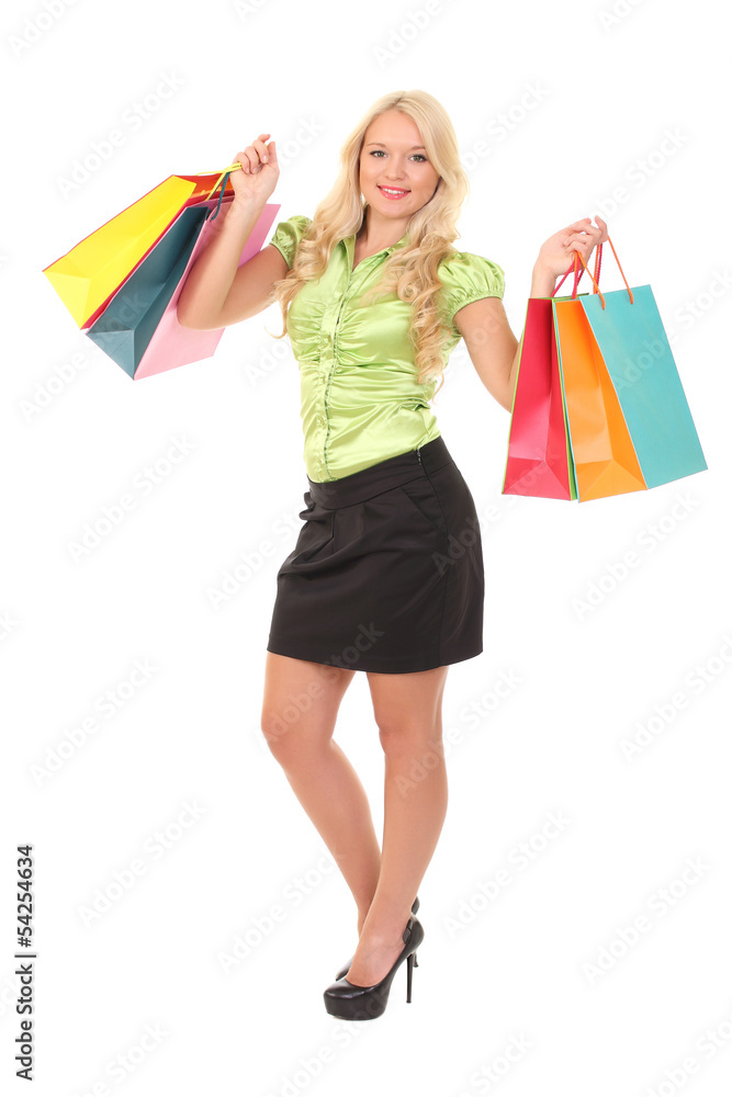 picture of happy girl with shopping bags picture of happy girl with shopping bags