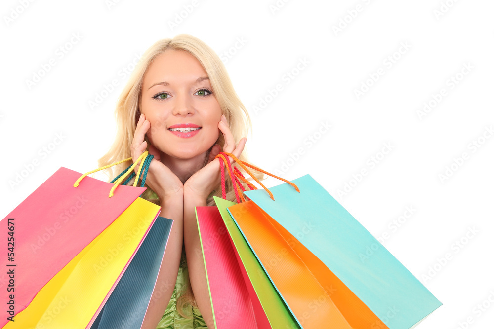 Beautiful woman with a shopping bags. Isolated on white. Beautiful woman with a shopping bags. Isolated on white.