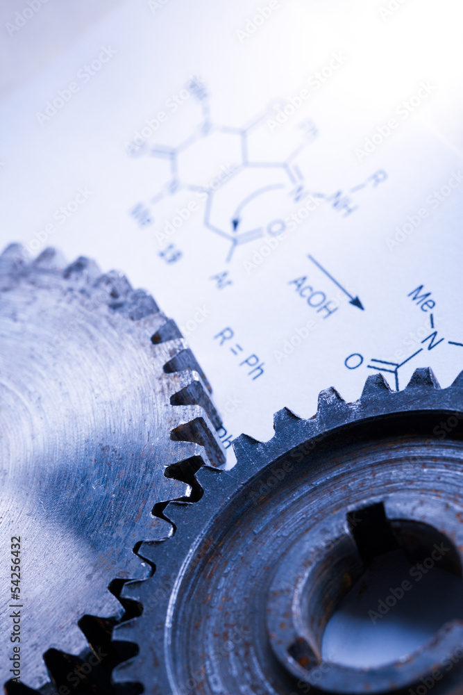 Chemistry formula with mechanical cogwheels Chemistry formula with mechanical cogwheels