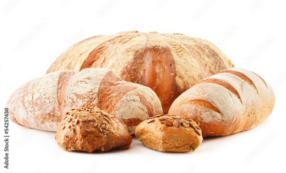 Composition with loafs of bread isolated on white Composition with loafs of bread isolated on white