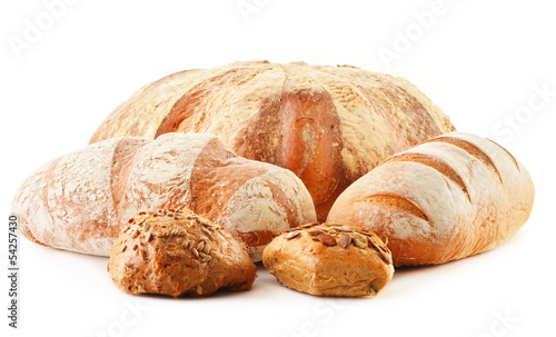Composition with loafs of bread isolated on white