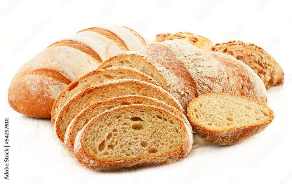 Composition with loafs of bread isolated on white