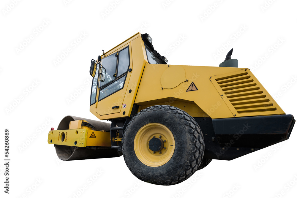 rear view of huge isolated yellow compactor truck