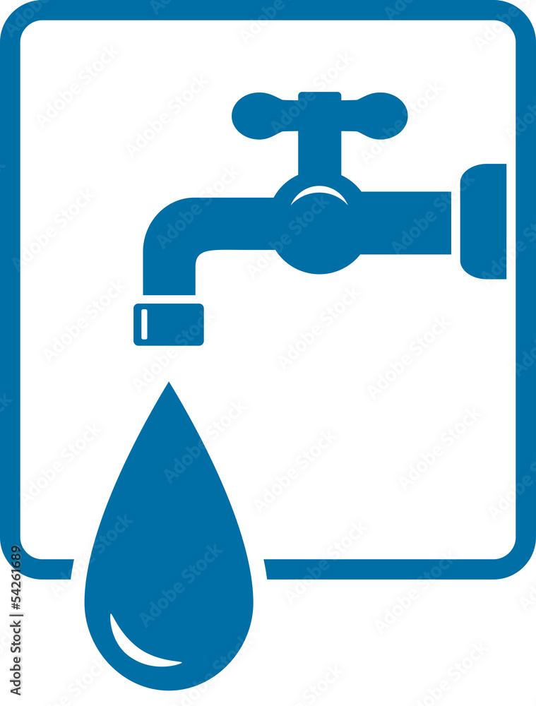 sign with tap and big water drop sign with tap and big water drop