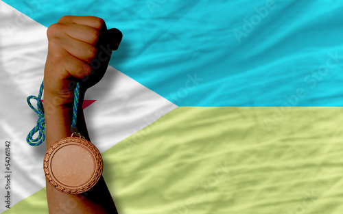 Bronze medal for sport and national flag of of djibuti