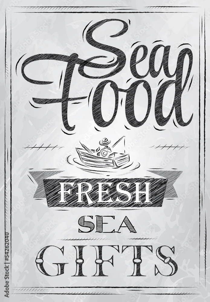 Obraz premium Poster Sea food fresh sea gifts charcoal on board