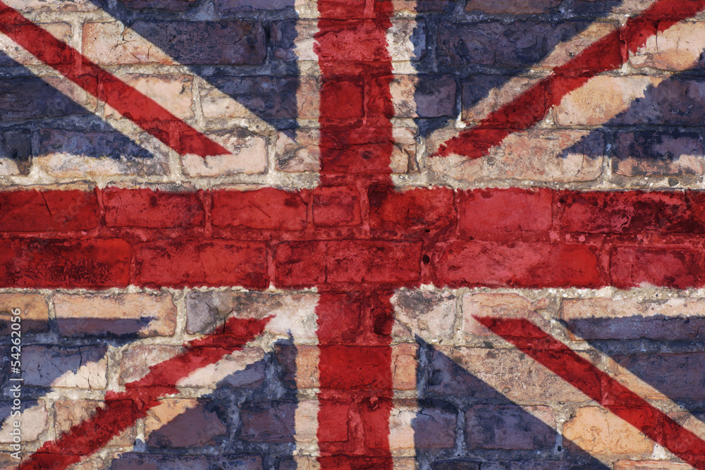 Fototapeta premium Uk flag graphic on brick background