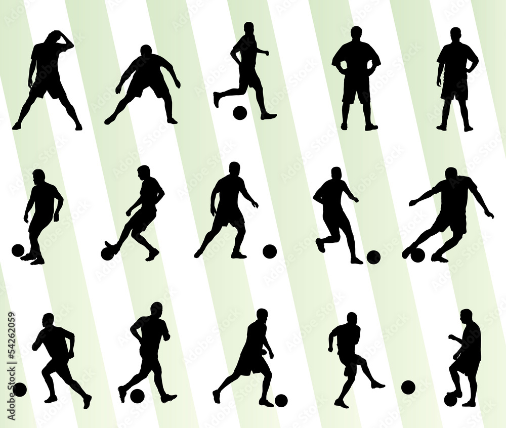 Obraz premium Soccer football player silhouette vector background set