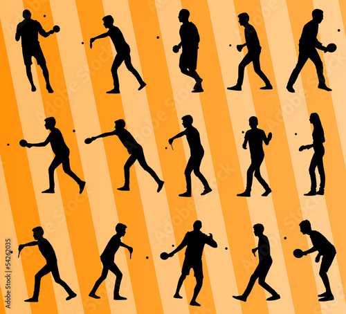 Table tennis player silhouette ping pong set vector background