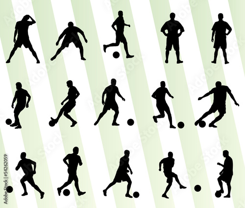 Soccer football player silhouette vector background set