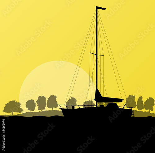Yacht, boat sailing vector background