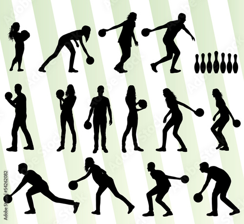 Bowling player silhouettes vector set
