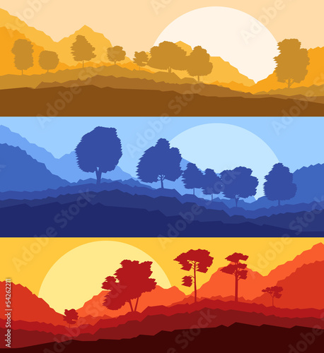 Forest trees silhouettes landscape illustration