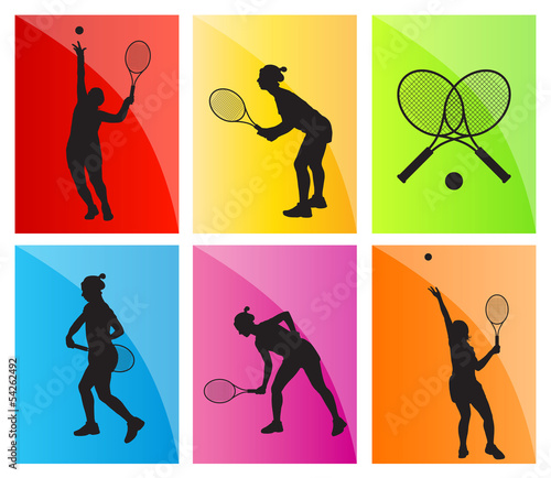 Tennis players silhouettes vector background set