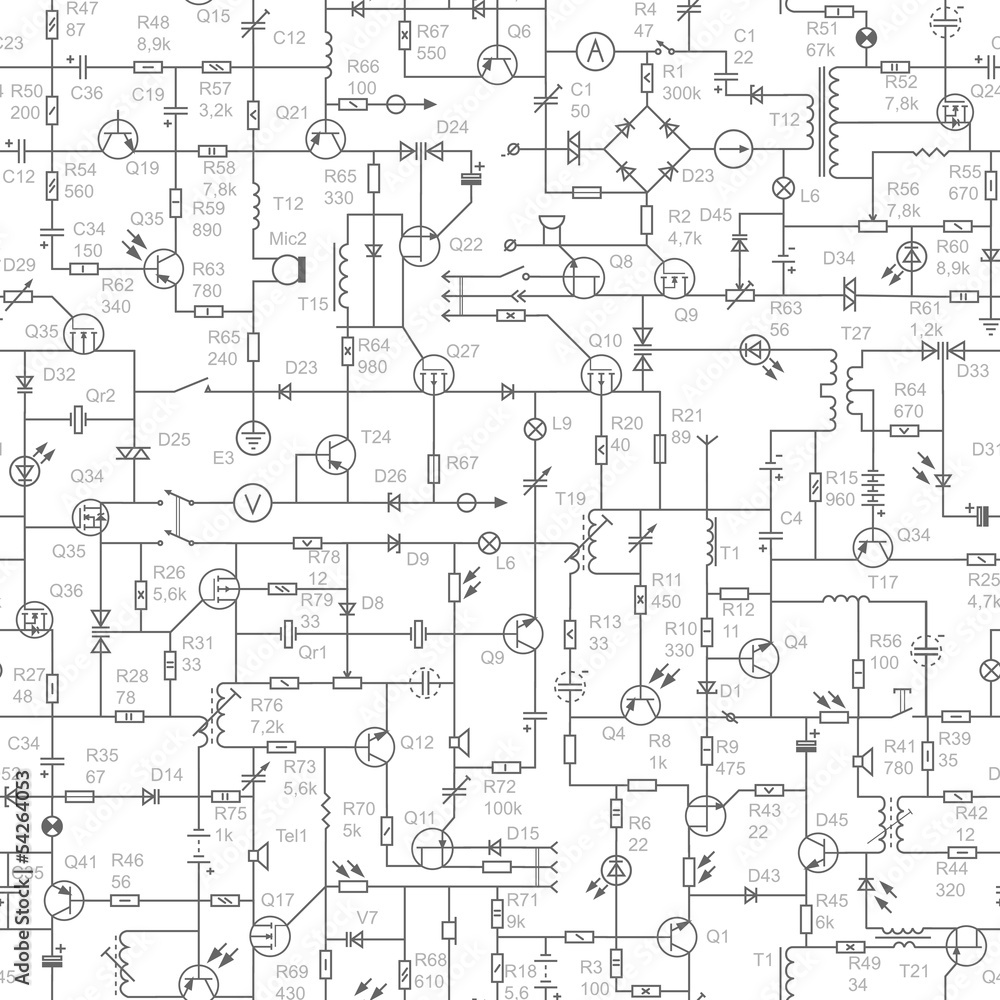 Seamless background of electrical circuit with signatures. Seamless background of electrical circuit with signatures.