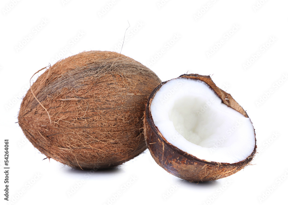 coconut and slice on a white background coconut and slice on a white background