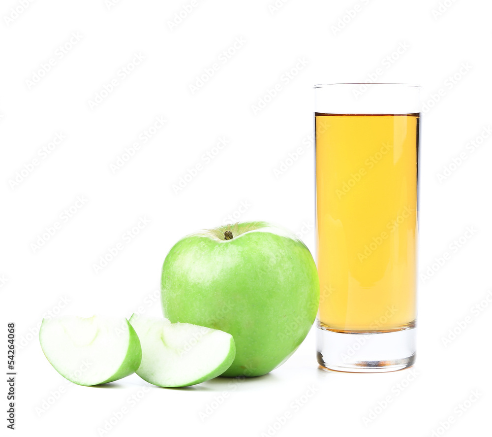 green apple, slices and juice green apple, slices and juice