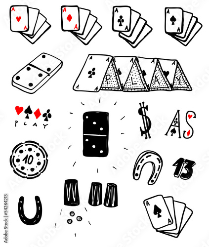 Hand Drawn Gambling Cards And Luck Set