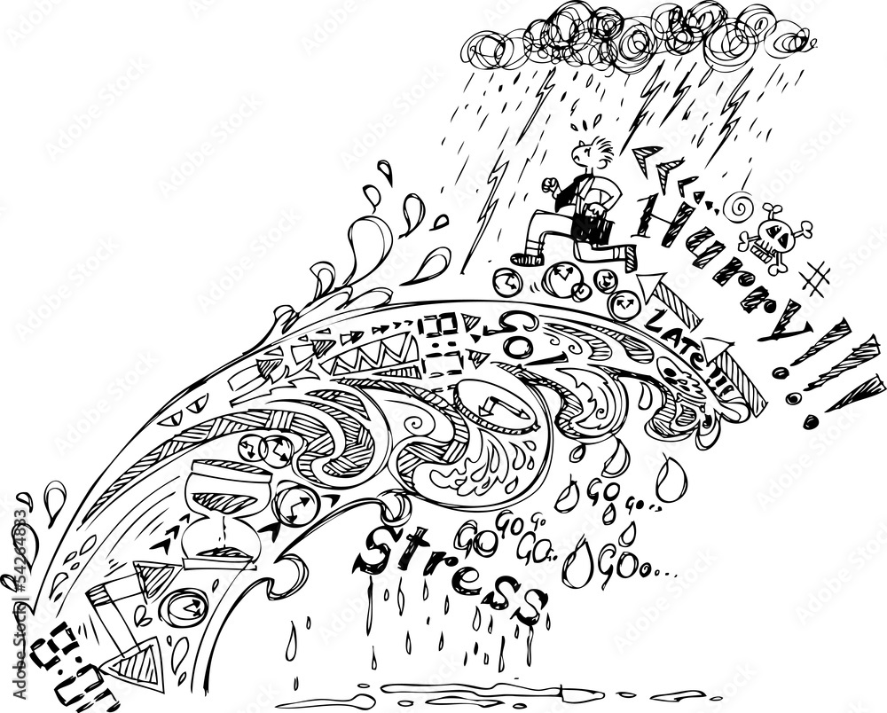 Obraz premium Hurry up! Sketchy doodle about time and stress