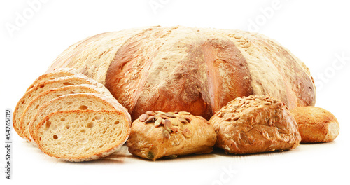 Composition with loafs of bread isolated on white
