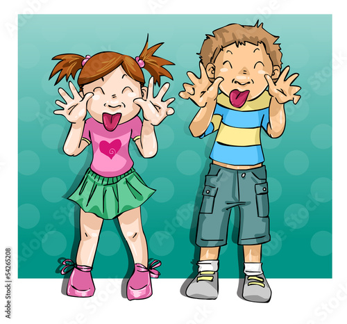 Funny children showing their tongues