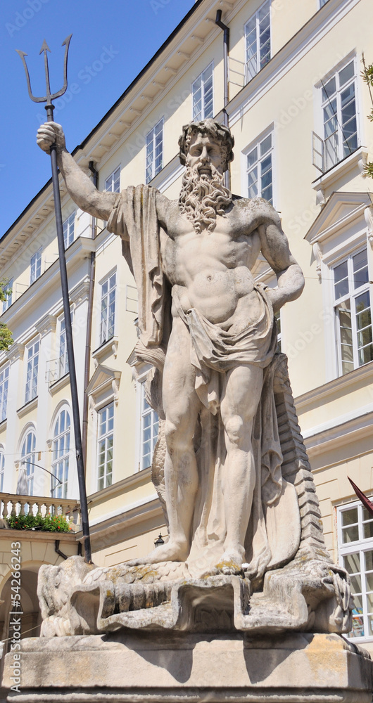 Statue Neptun. Date of creation 1800-1900 years. Lvov, Ukraine