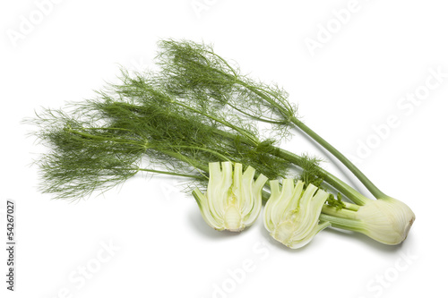 Whole and half fennel bulb