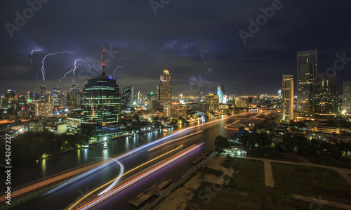 Lighting of Bangkok city at night