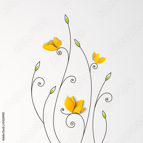 Floral background with paper butterflies