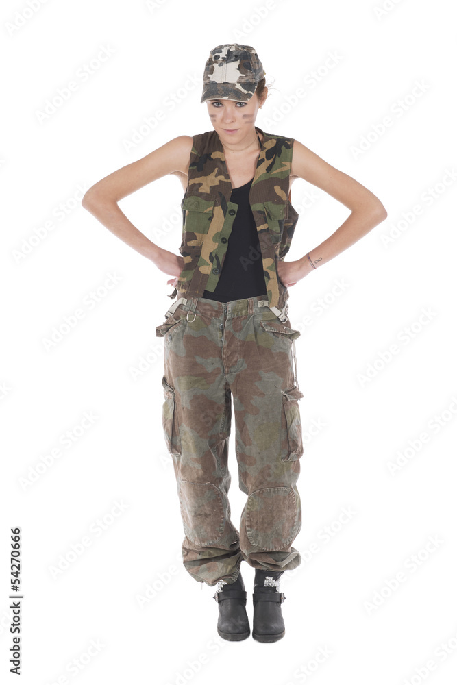Model dressed as a military mercenary Model dressed as a military mercenary