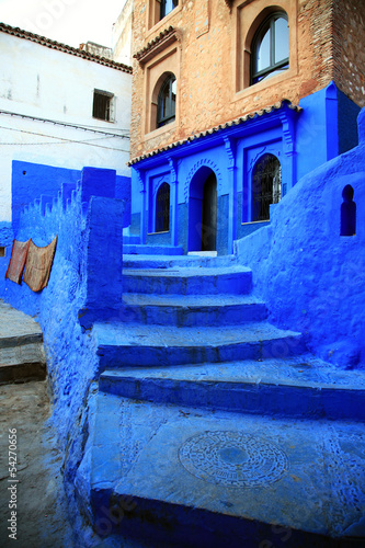 Stairs of moroccan blue town Chefchaouen medina © AlfaSirius