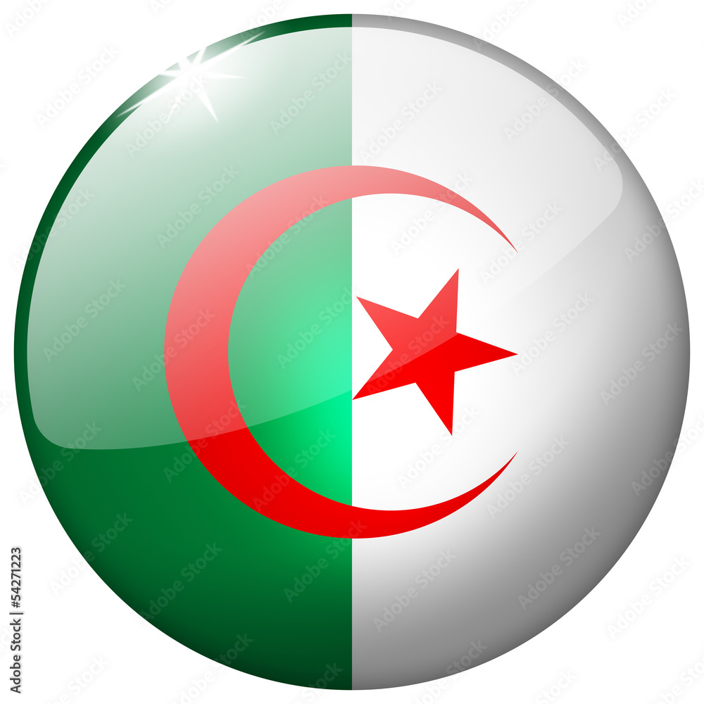 Algeria Round Glass realistic isolated badge Algeria Round Glass realistic isolated badge