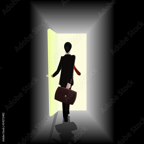 businessman walking towards open the door showing opportunity