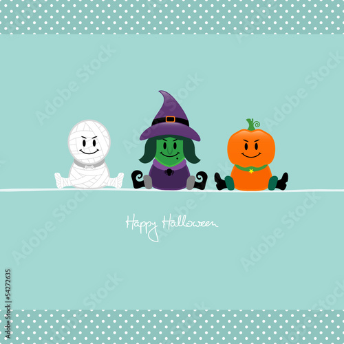 Halloween Mummy, Witch & Pumpkin Retro Dots