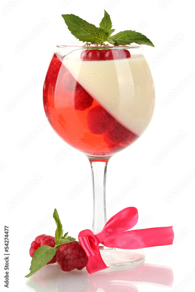 fruit jelly with chocolate and berries in glass isolated fruit jelly with chocolate and berries in glass isolated