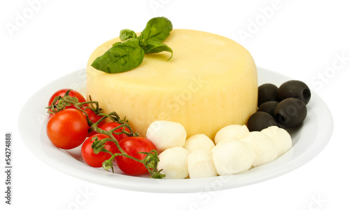 cheese mozzarella with vegetables in the plate isolataed