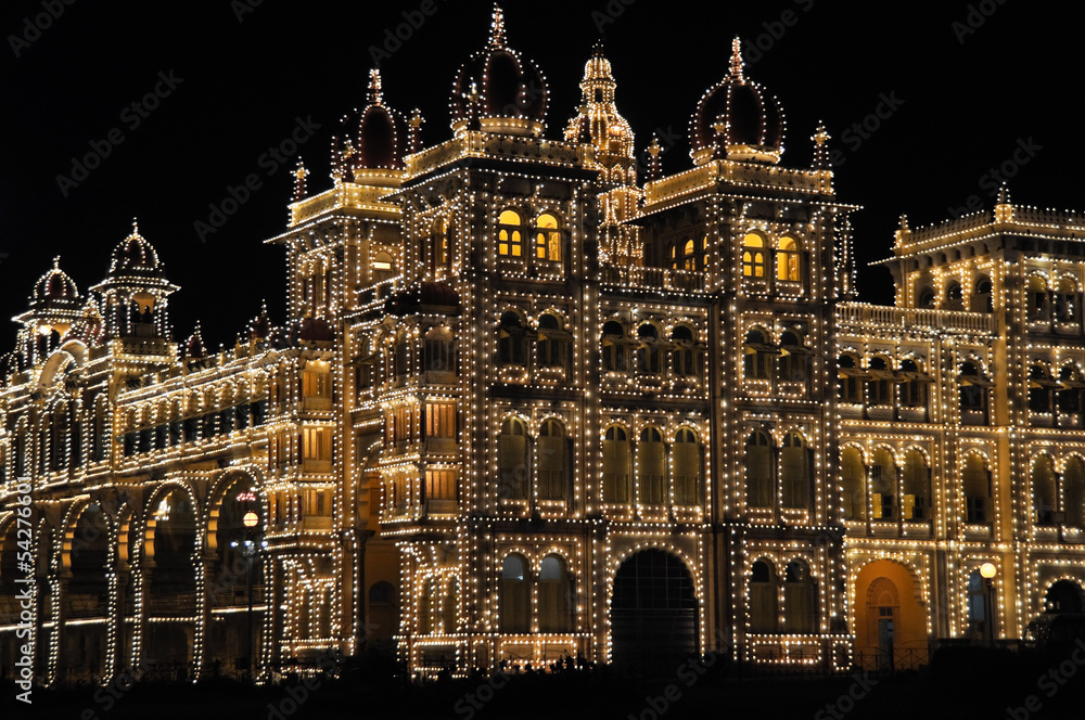 The Mysore Palace at night (India)