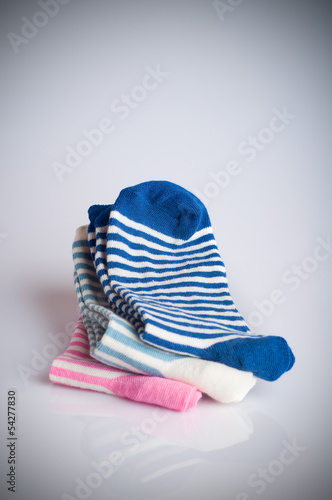 Three different sock pairs, stacked