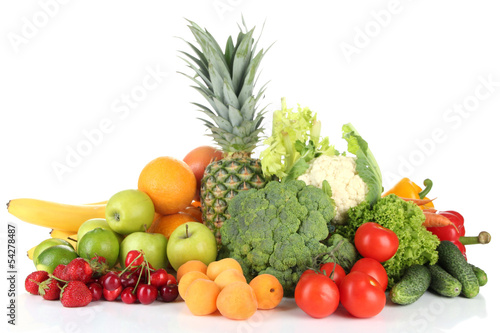 Assortment of fresh fruits and vegetables  isolated on white