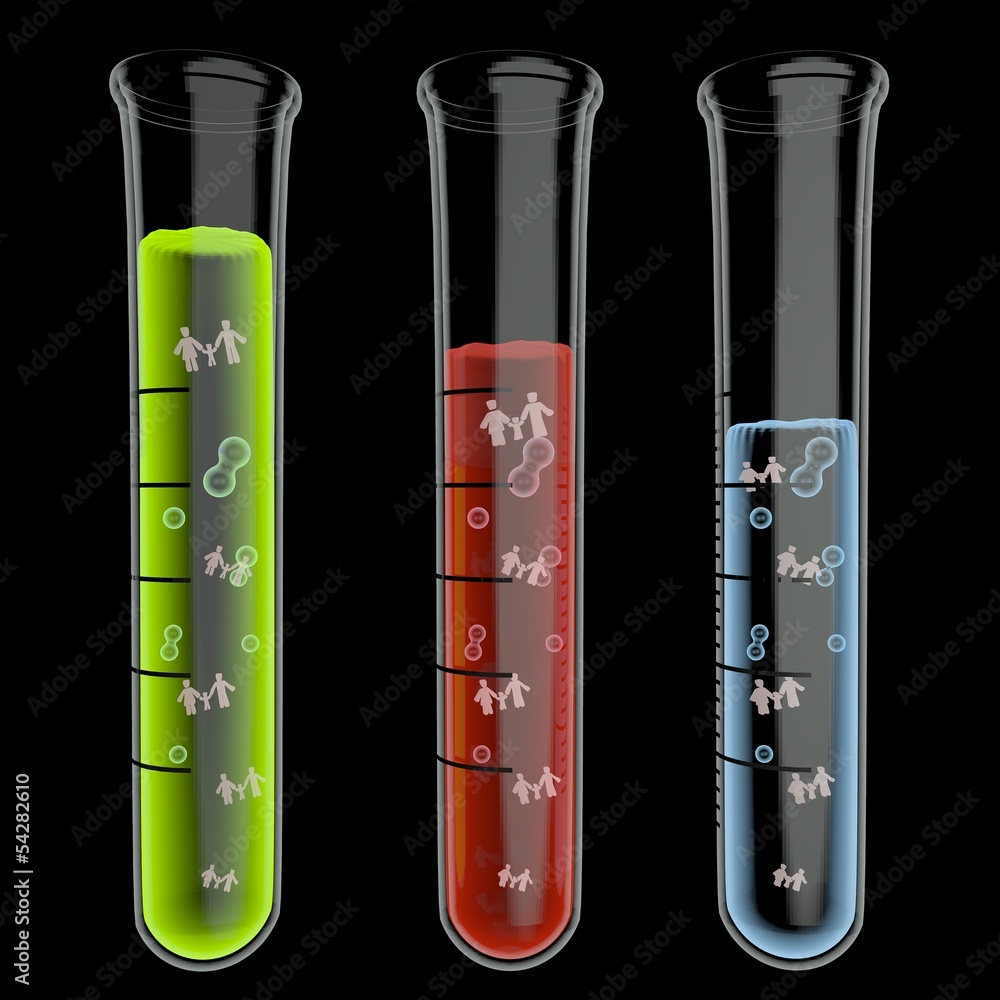 3d graphic of a friendly family symbol particles in test glass
