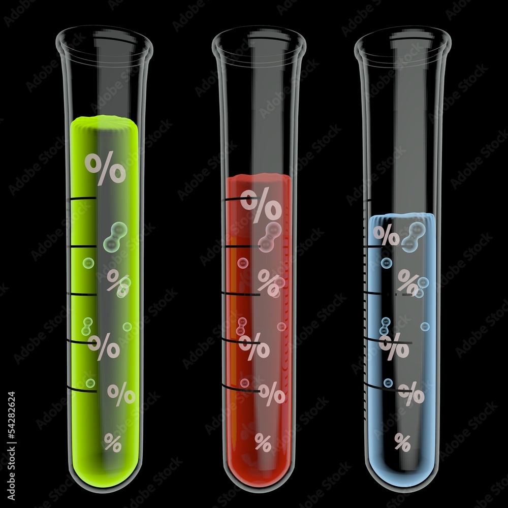 Illustration of a isolated percent icon particles in test glass Illustration of a isolated percent icon particles in test glass
