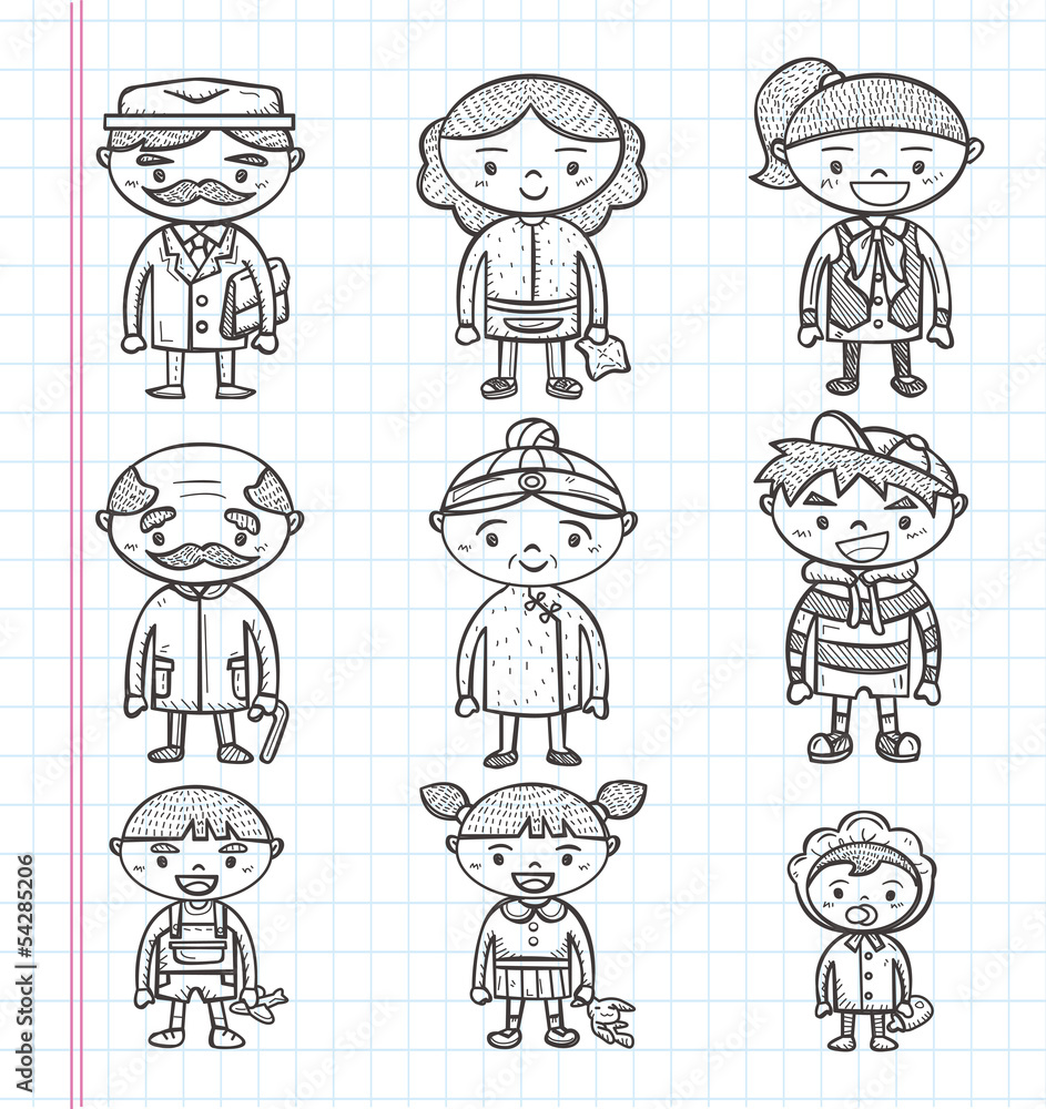 doodle family icons, illustrator line tools drawing doodle family icons, illustrator line tools drawing