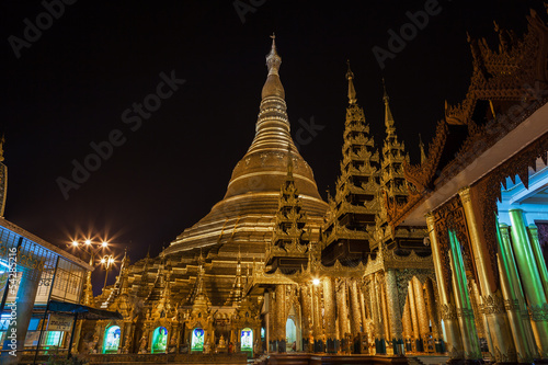 Shwedagon pagoda in Yangon, Burma (Myanmar) at night