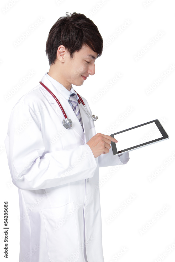 doctor with stethoscope showing blank tablet pc doctor with stethoscope showing blank tablet pc