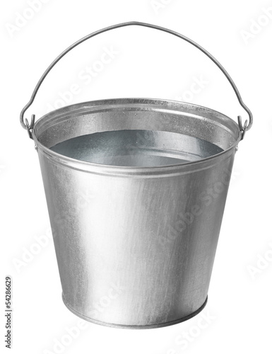 metal bucket with water on a white background photo