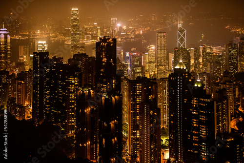 Photography View of Victoria harbor from the peak at Hong Kong