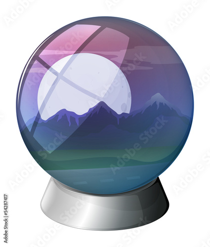 A dome with a full moon and mountains inside