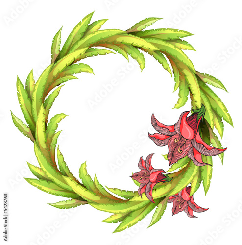 A round leafy border with big flowers